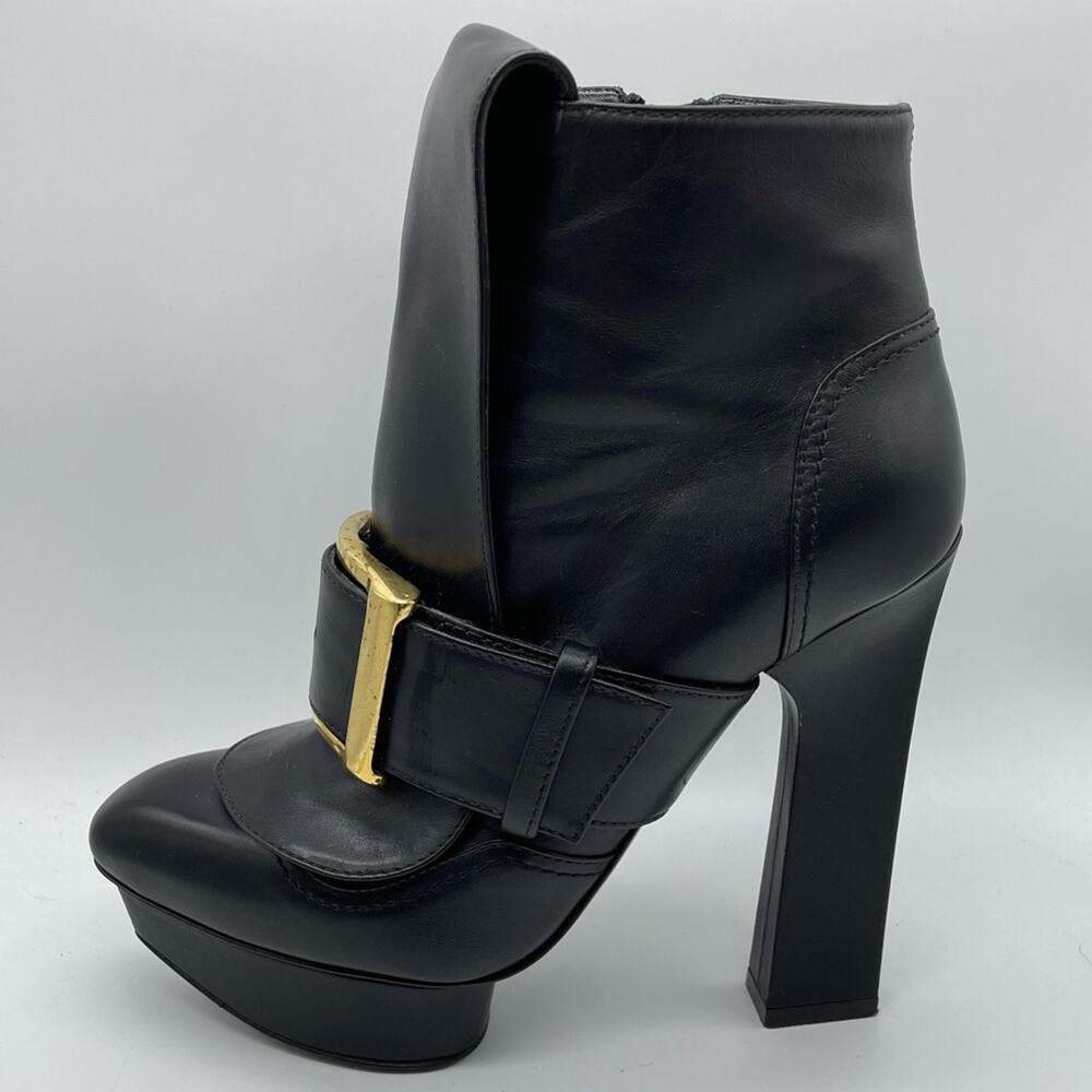 Alexander McQueen Black Leather Block Heel Buckle Ankle Boots Bootie SZ 36.5 6.5 - Picture 5 of 14